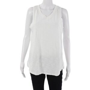 Leallo Women Basic Sleeveless V-Neck Cotton Tank White Size L